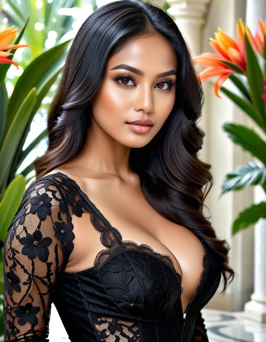 Indonesian Woman in Lace Bodysuit, Detailed Photo