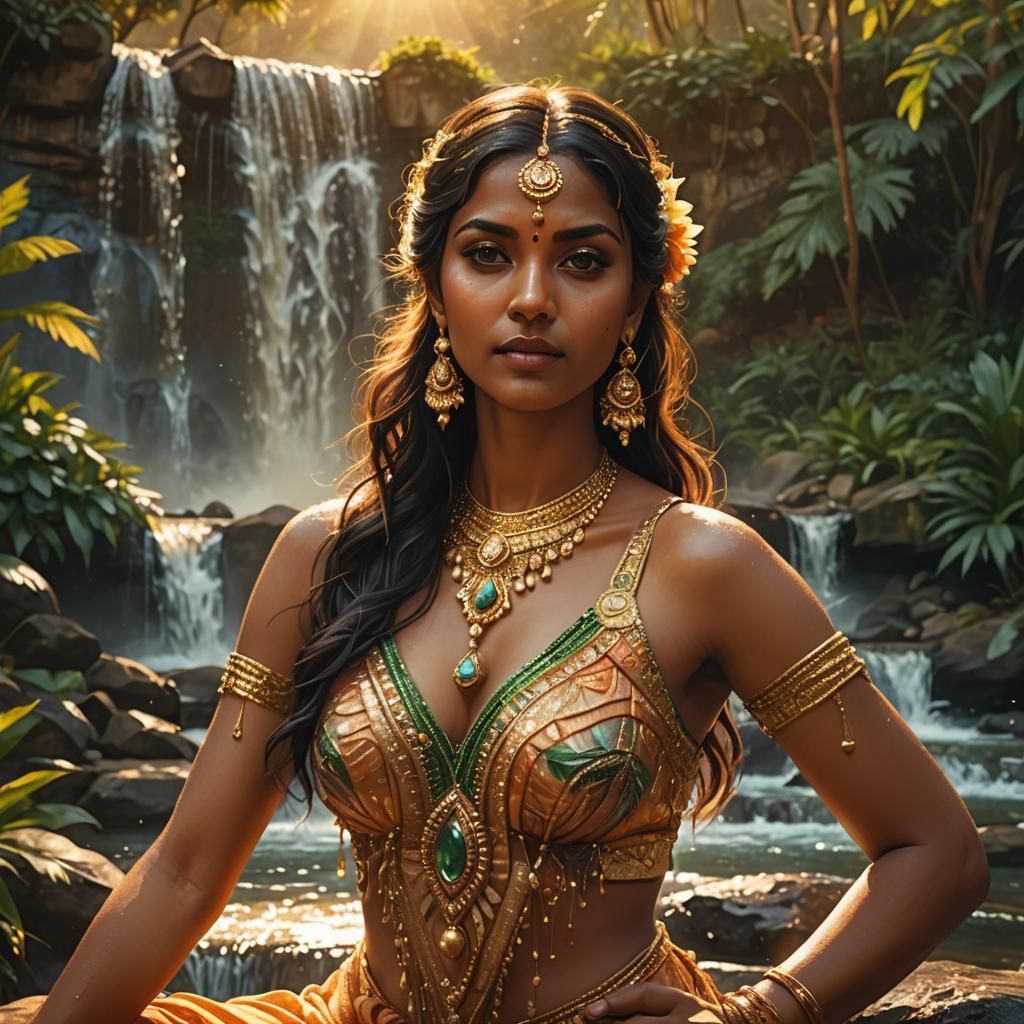 Indian Woman Basking in Sunlight: Fantasy Concept Art