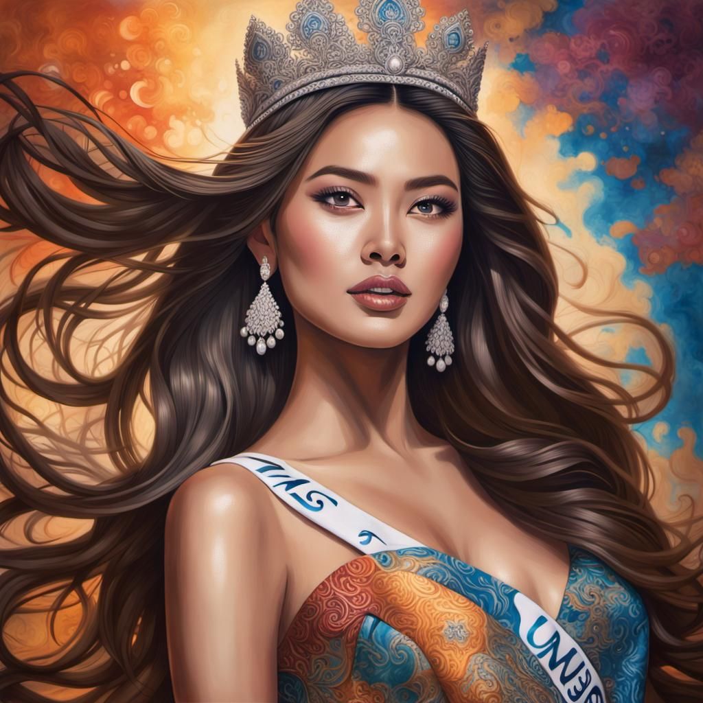 Miss Universe Indonesia: Hyperrealistic Portrait in Batik Go...