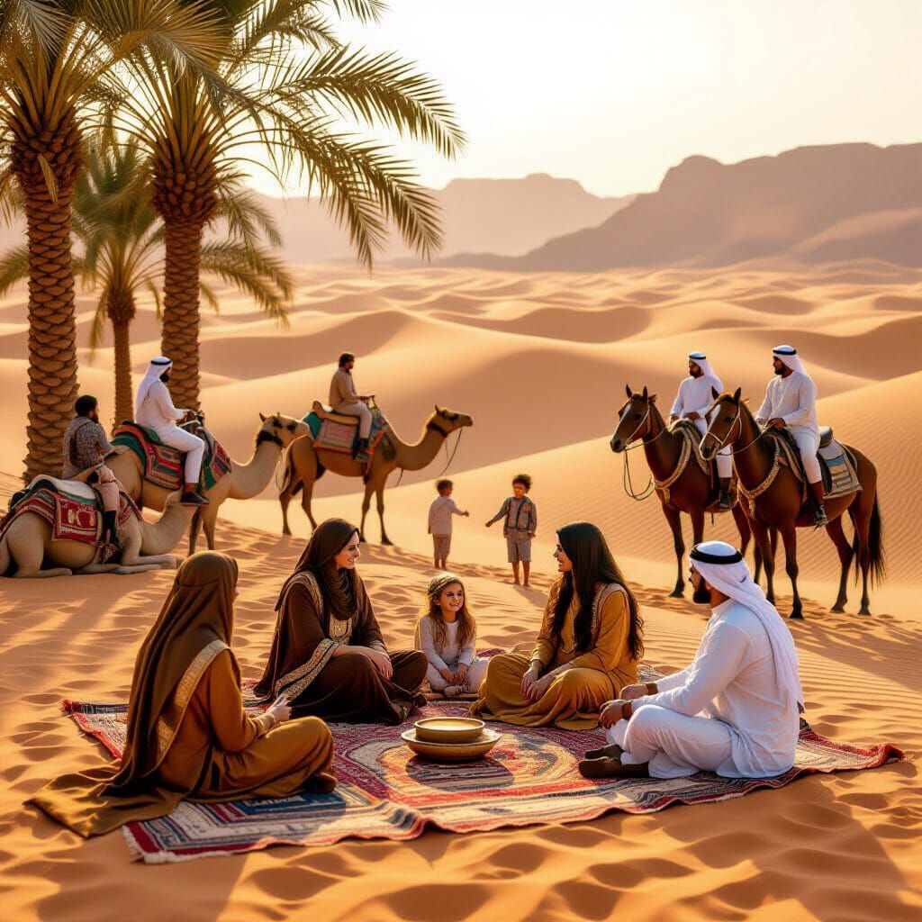 Al Ula Desert Scene with Camels and Figures