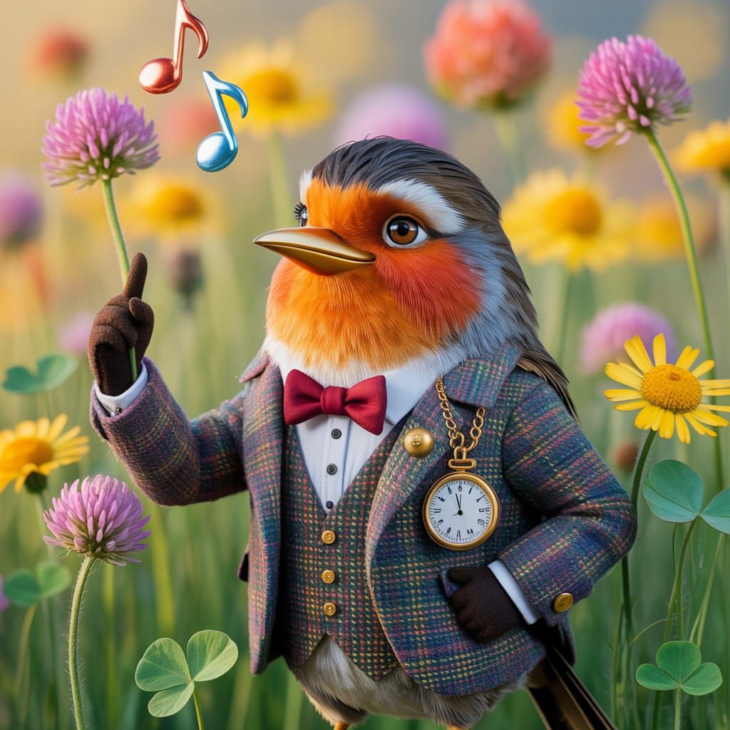 Dapper Robin in Quilted 3D Cartoon Portrait
