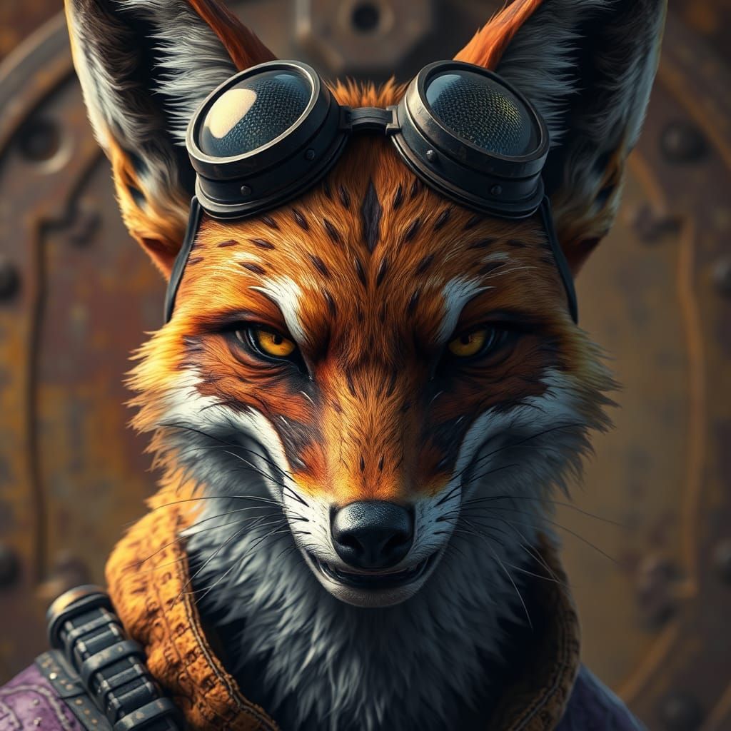Battle-Scarred Cyberpunk Fox in Hyperdetailed Style