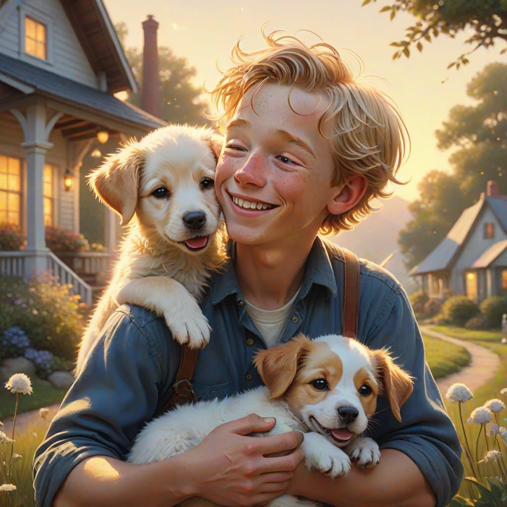 Joyful Boy in Whimsical Outdoor Scene