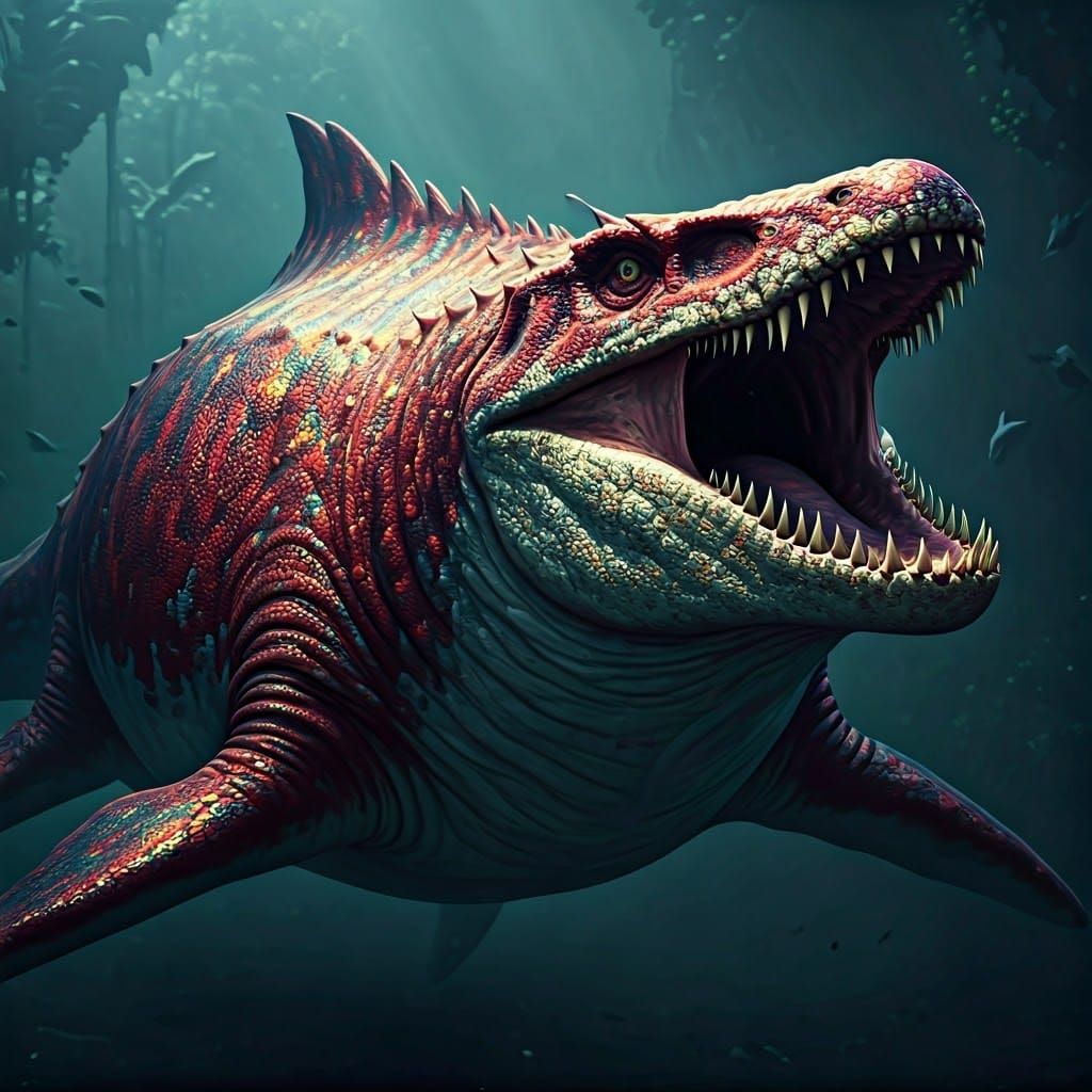Red Opal Mosasaur Ready to Strike