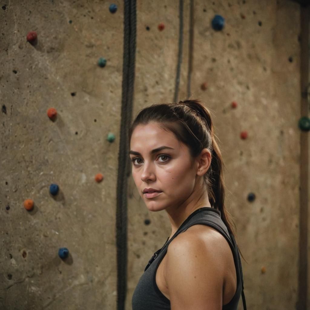 Woman Training in Climbing Gym: Cinematic Film Still