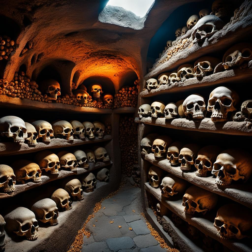 Hyperrealistic Macabre Catacombs of Paris Photograph