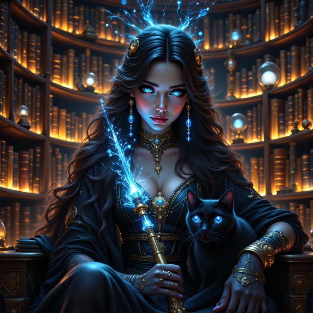 Steampunk Sorceress Portrait in Enchanted Library