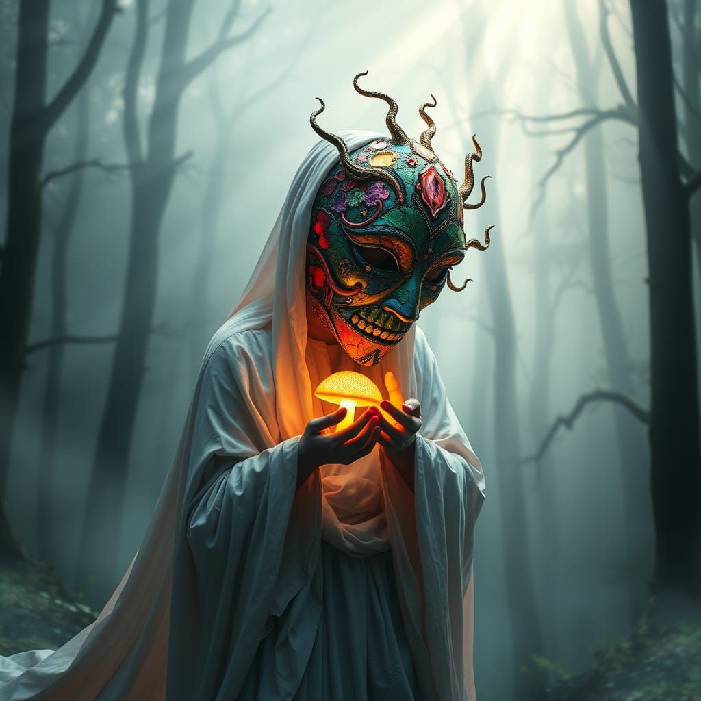 Surreal Cosmic Figure Holds Glowing Amanita Amidst Mystical ...