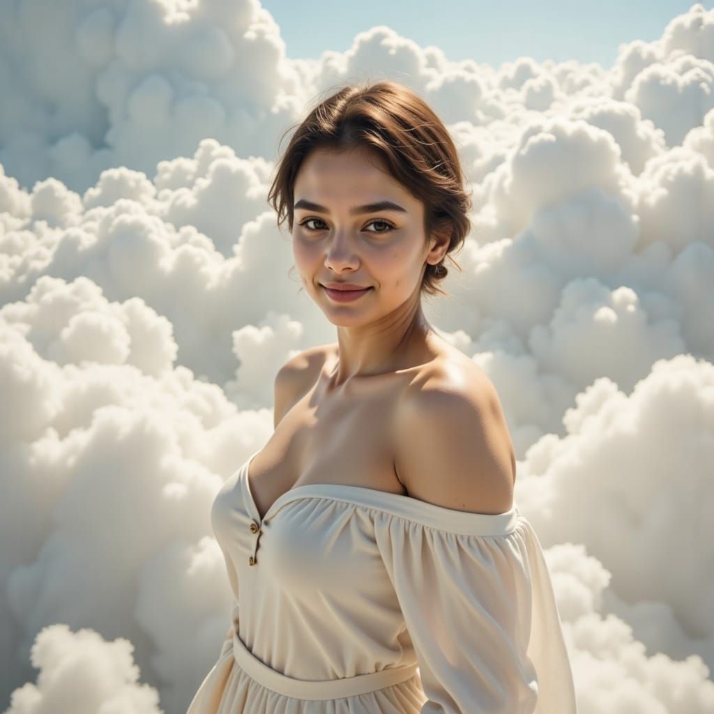 Angelic Woman Floating Among Clouds