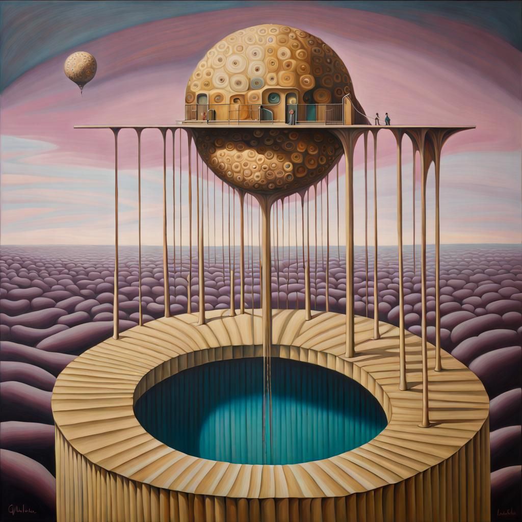 Surreal Oil Painting in Teal and Mauve Tones
