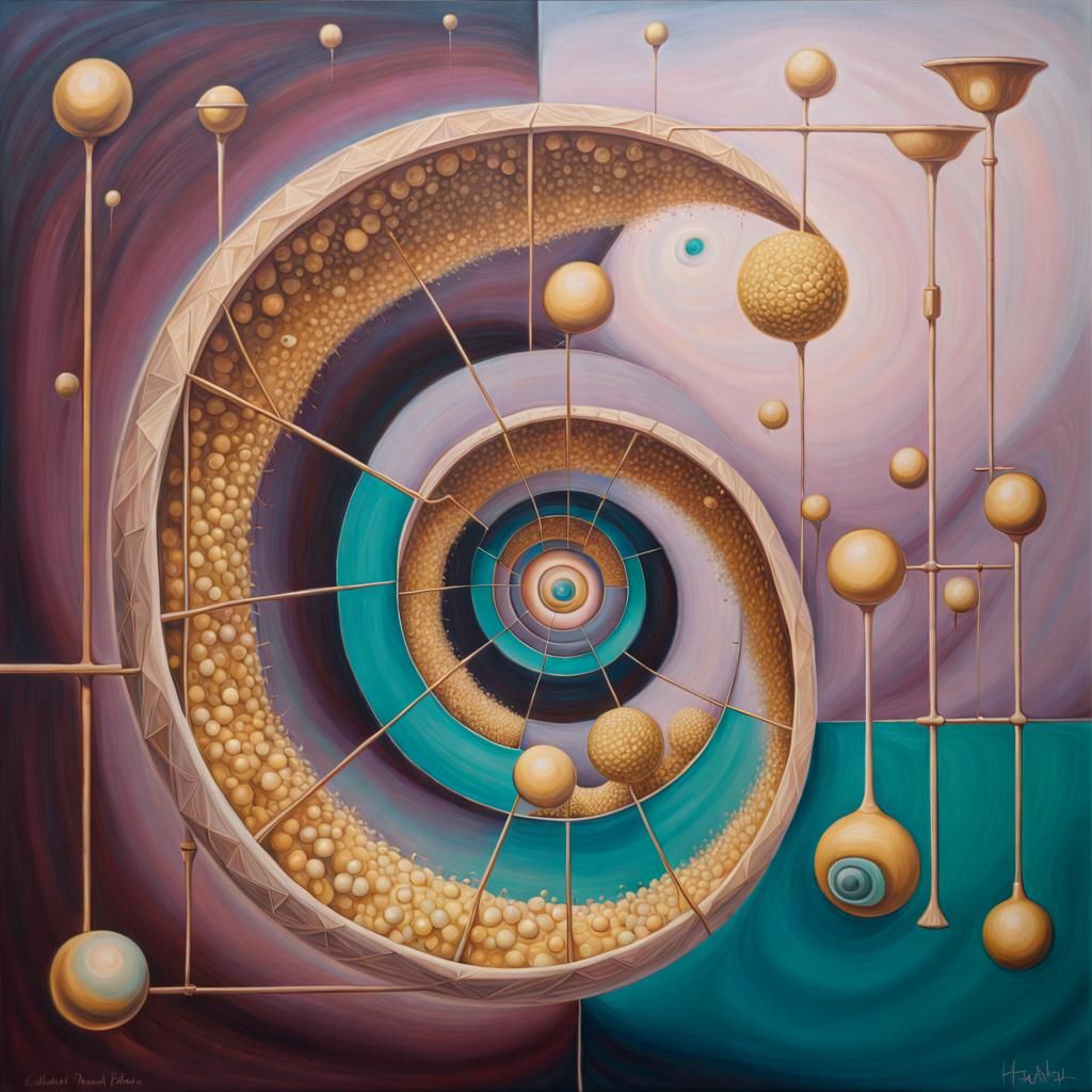 Surreal Oil Painting in Teal and Mauve