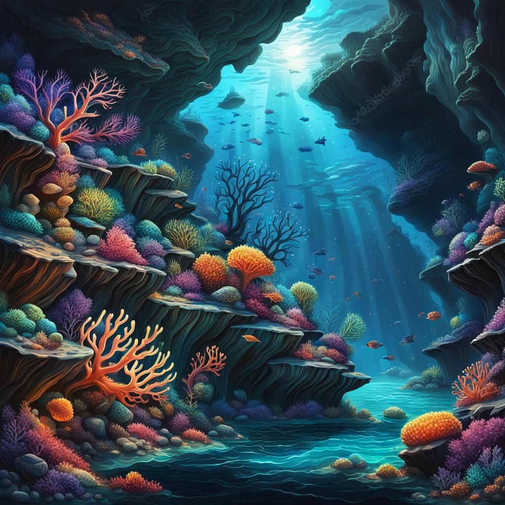 Bioluminescent Deep Sea Life with Colorful Coral