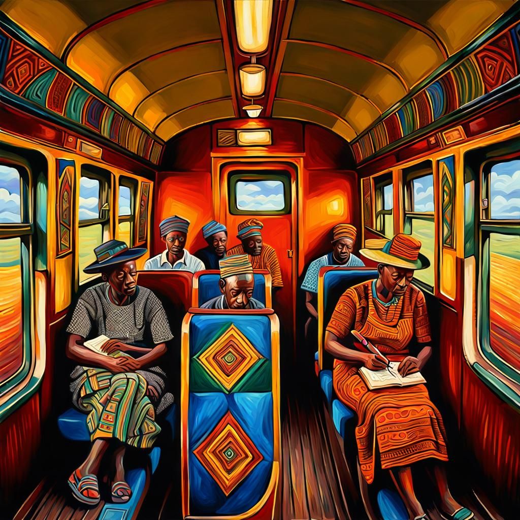African Train Carriage in Post-Impressionist Style