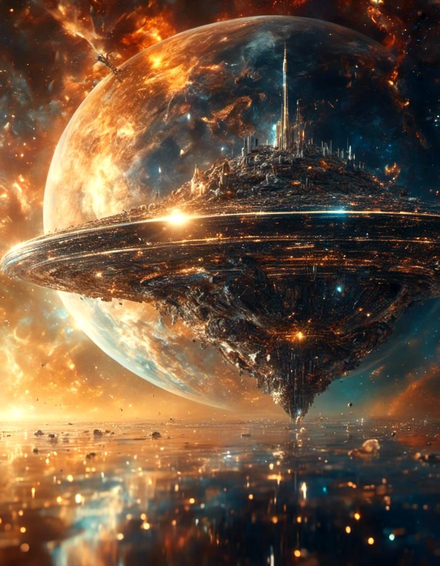 Cosmic Galaxy View: Spaceship and Planet