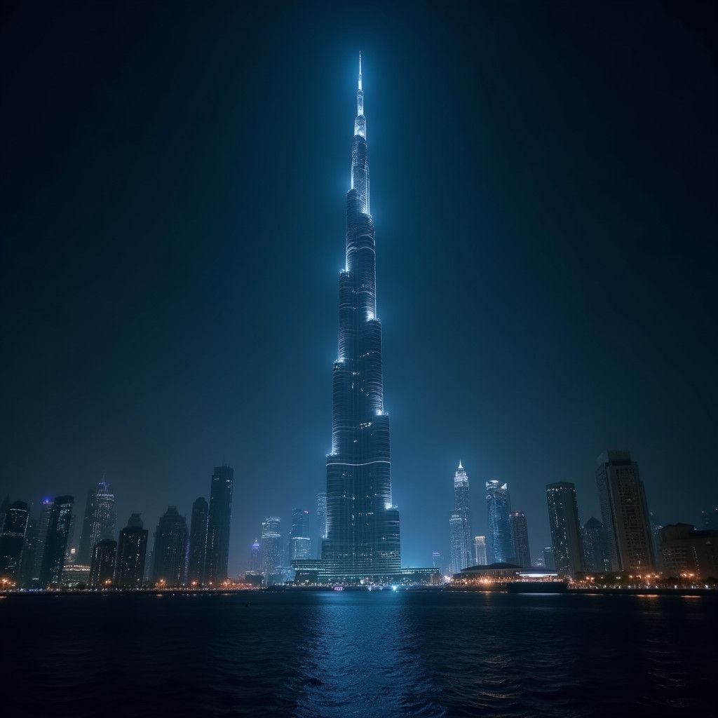 Burj Khalifa in Cinematic Cityscape with Ethereal Lighting