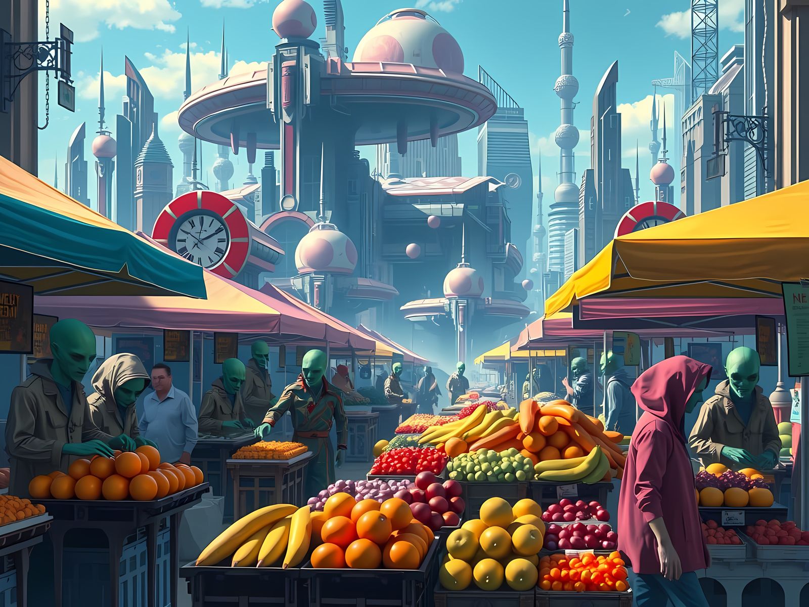 Vibrant Alien Bazaar Inspired by Digital Art