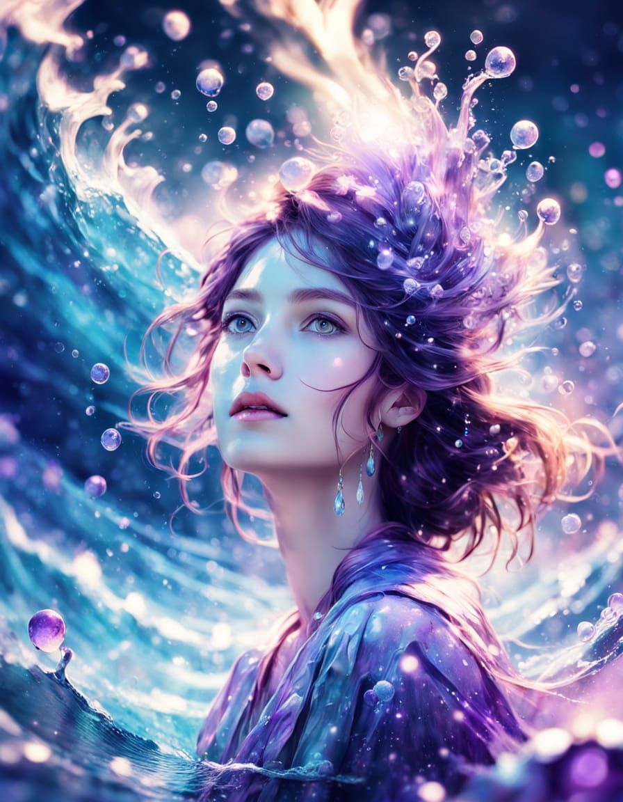 Ethereal Water Siren Emerging from Ocean Waves in Surrealist...