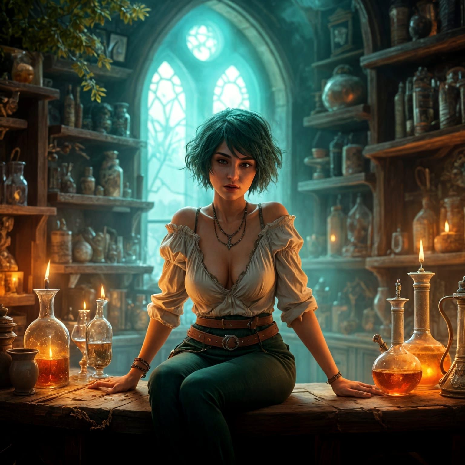 Magical Alchemist in a Whimsical Potion Shop