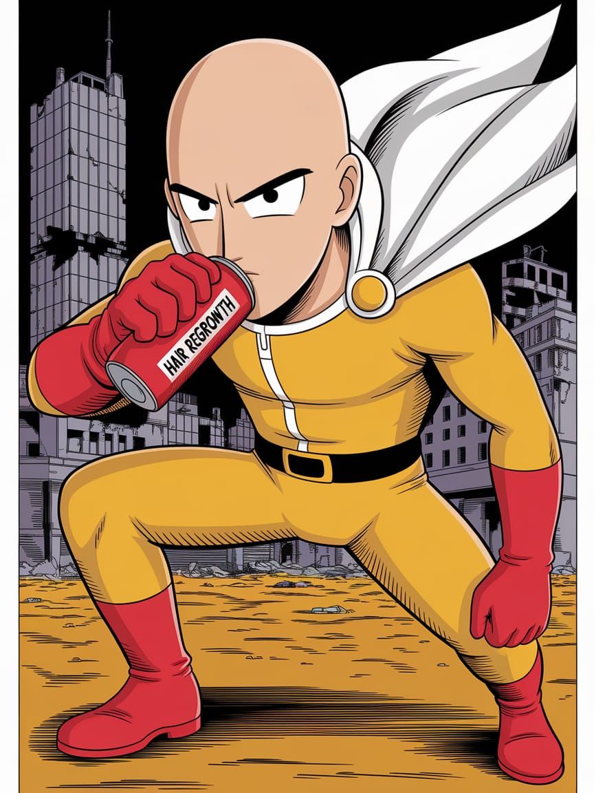 Saitama in Cyberpunk Manga Style