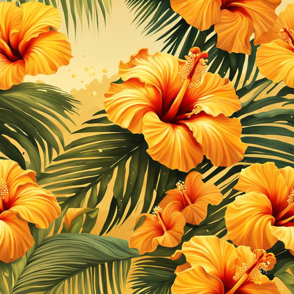 Hyperrealistic Coconut Tree Beach with Hibiscus