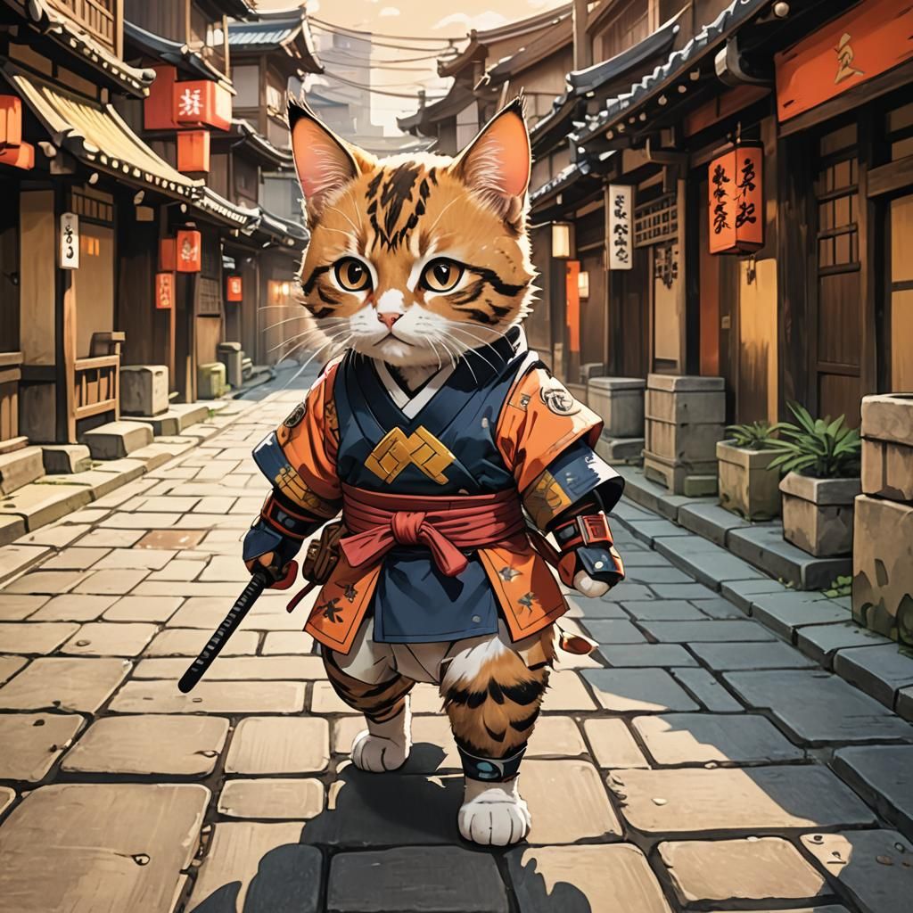 Baby Cat Samurai Explores Japan: Manga Style
