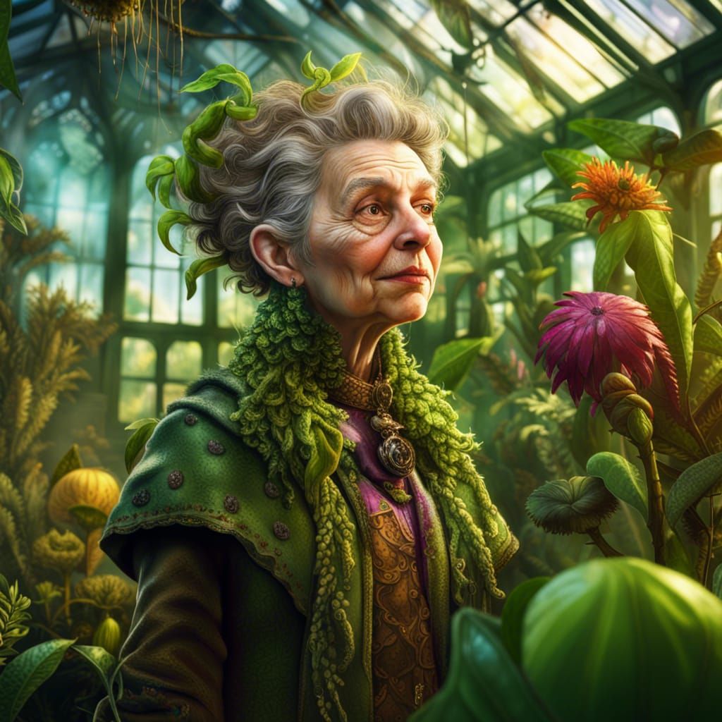 Pomona Sprout in Greenhouse with Magical Plants