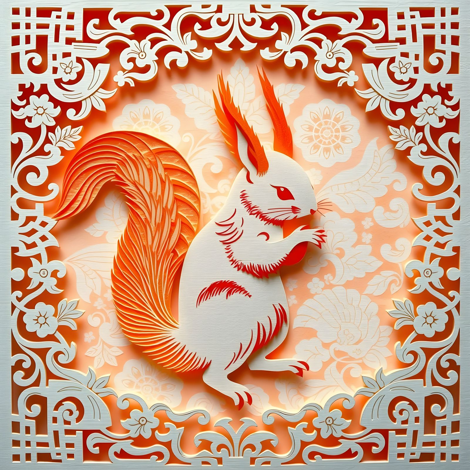 Intricate Paper Cut Phoenix Squirrel in Cinematic Style