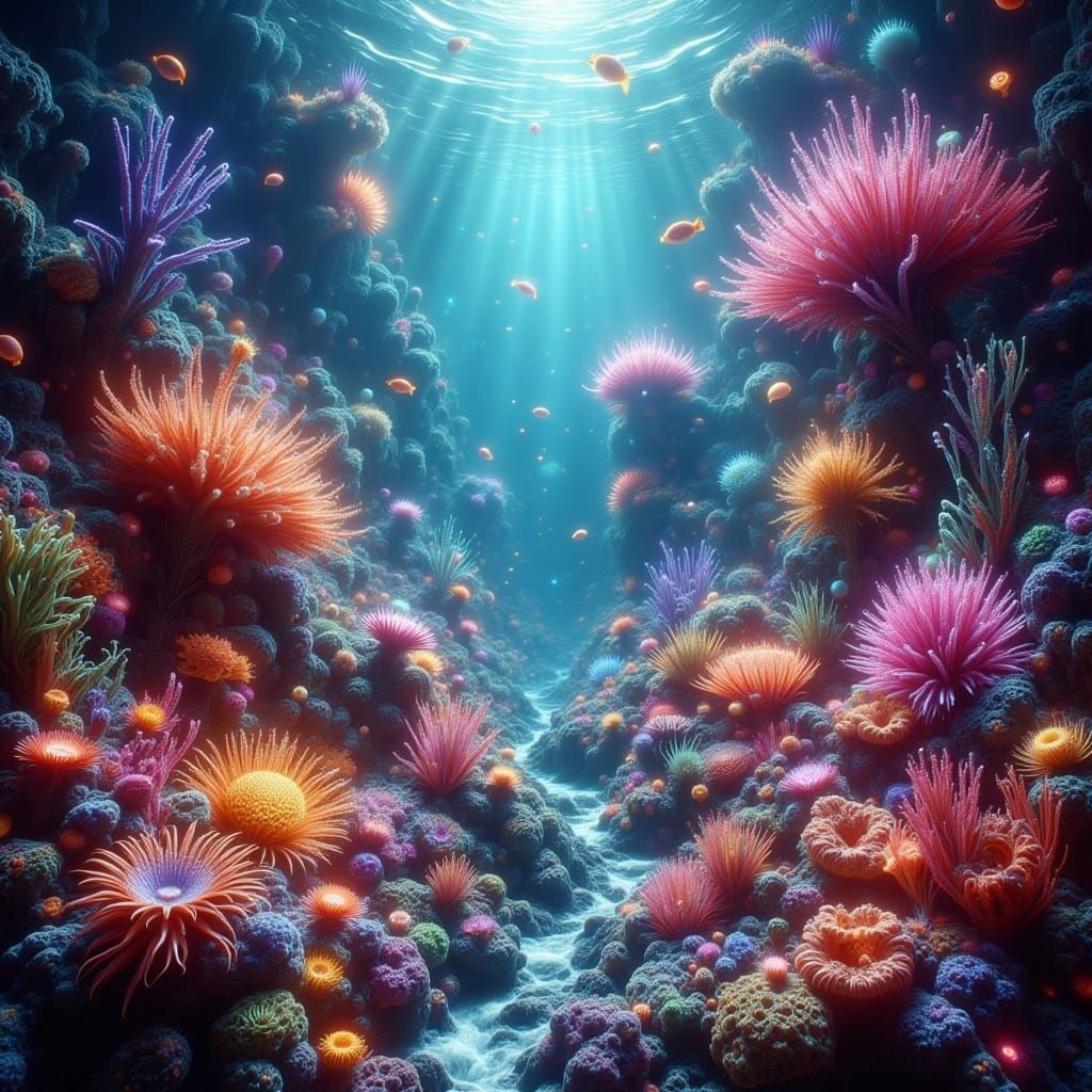 Vibrant Coral Reef with Tropical Fish in 3D