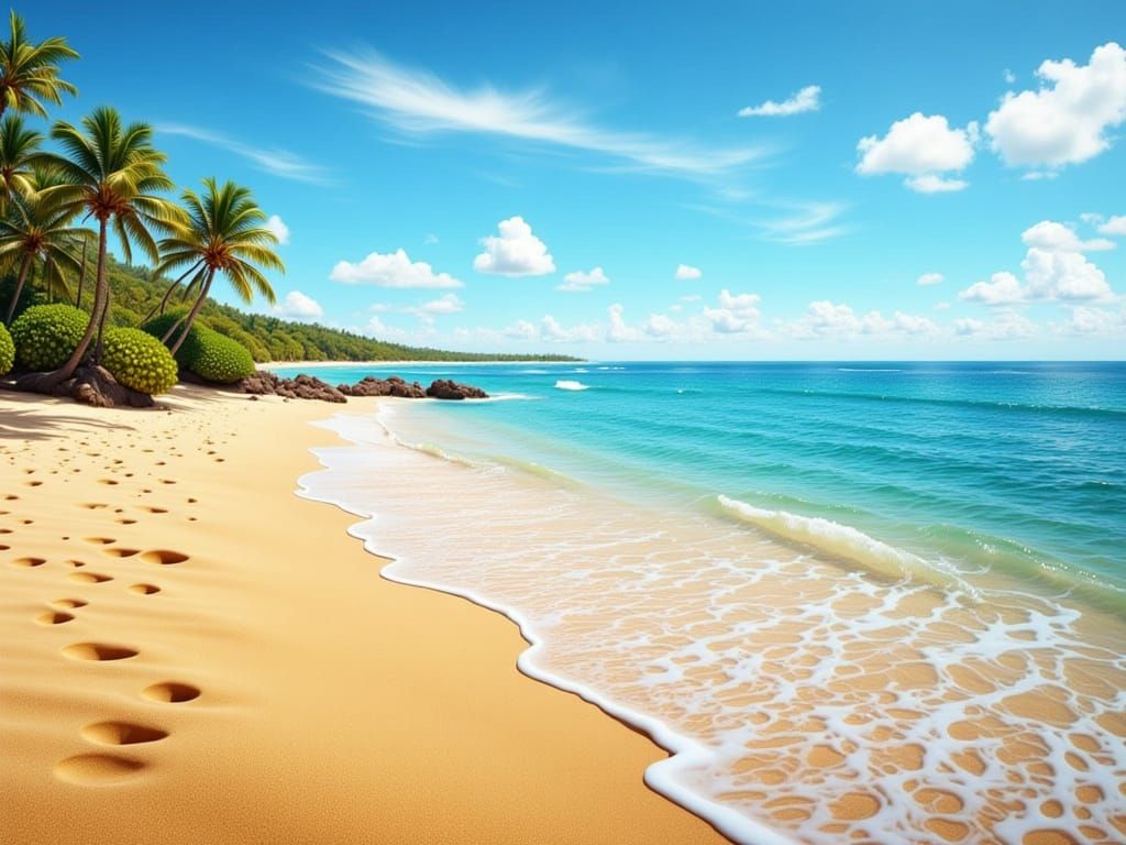 Golden Sand Beach Paradise with Blue Ocean