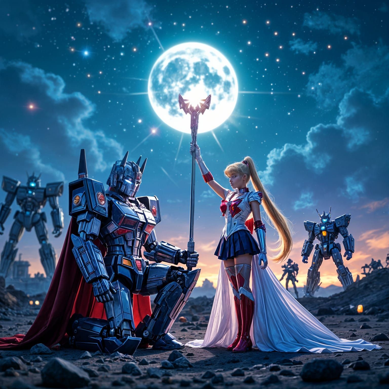 Optimus Prime & Sailor Moon Alliance on Cosmic Battlefield