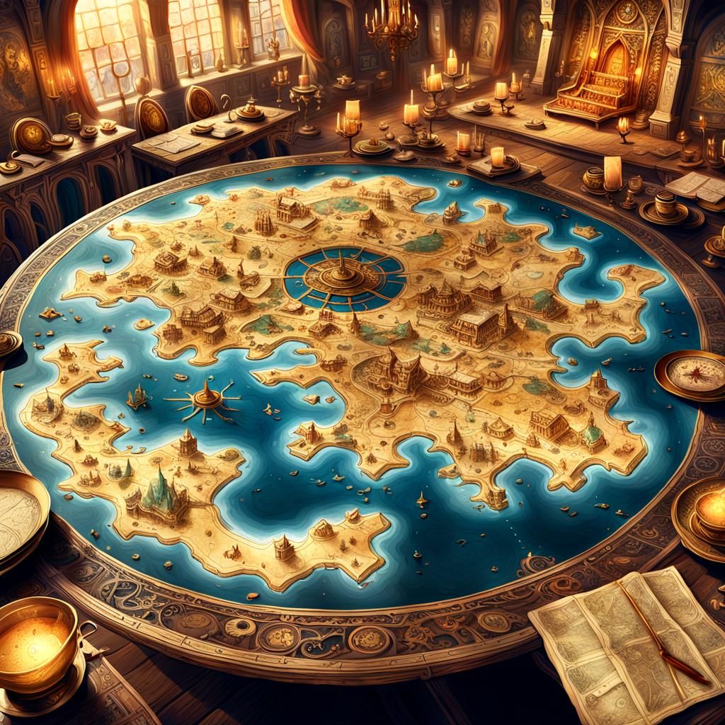 Fantastical Map Unfolds in Warm Golden Light