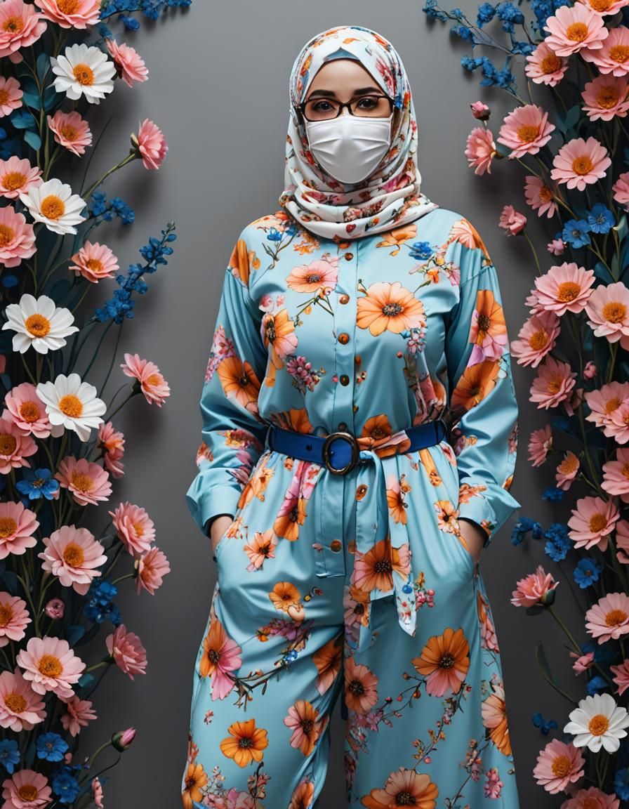 Psychedelic Portrait of Hijabi Woman in Pop Art Style