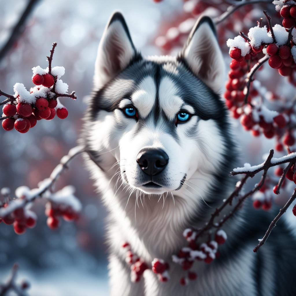 Husky in Winter Wonderland: Hyperrealistic Close-Up
