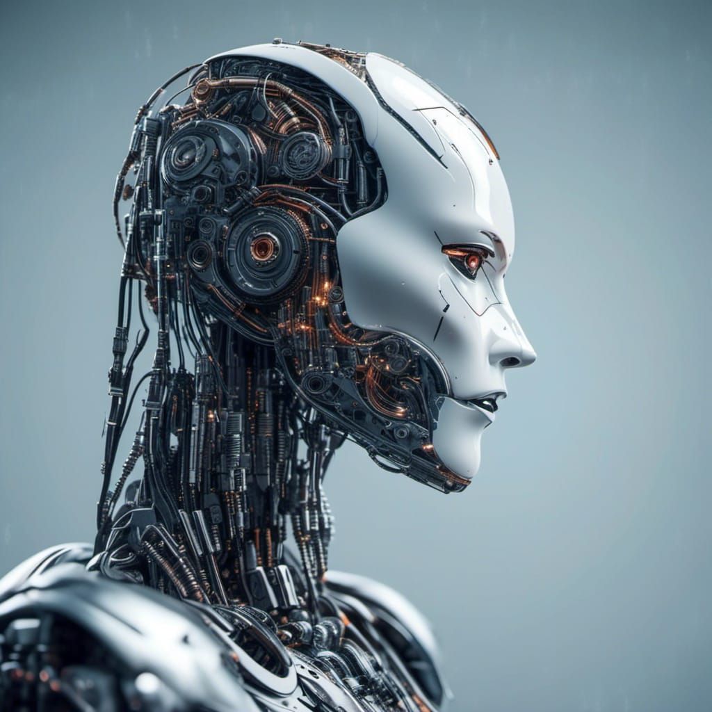 Futuristic AI Robot Head in 3D Studio