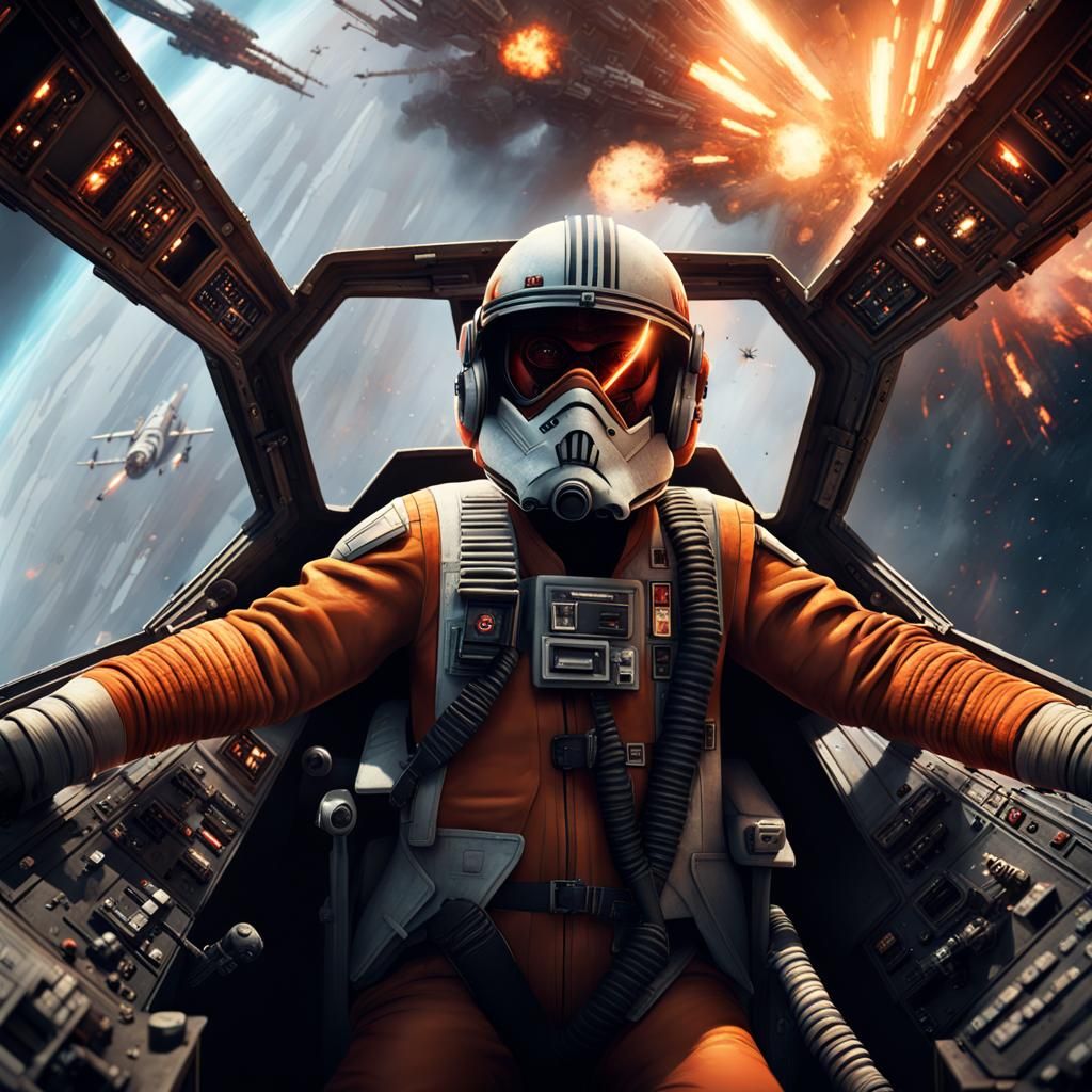 Rebel Pilot in X-Wing Cockpit During Explosion