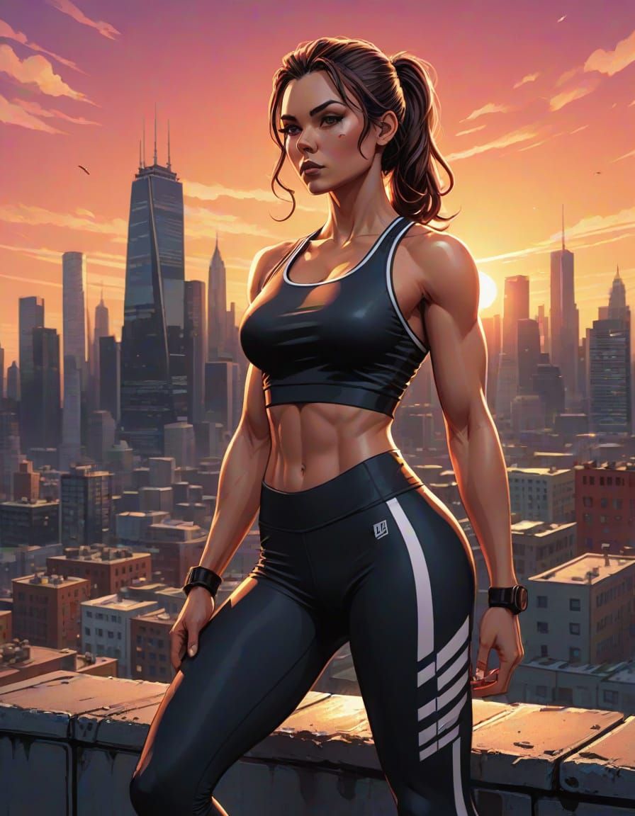 Dynamic City Sunset in Comic Book Style