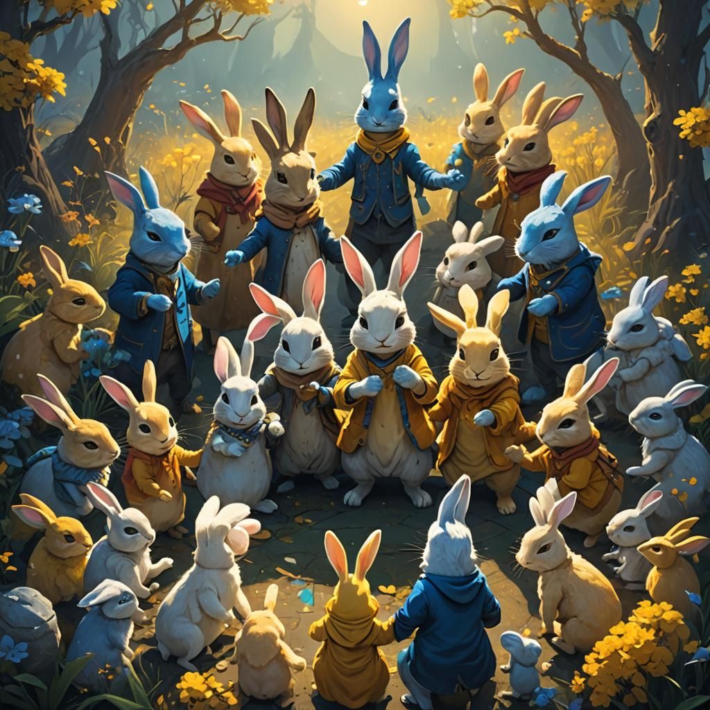 Rabbit Friends Holding Hands: Fantasy Concept Art