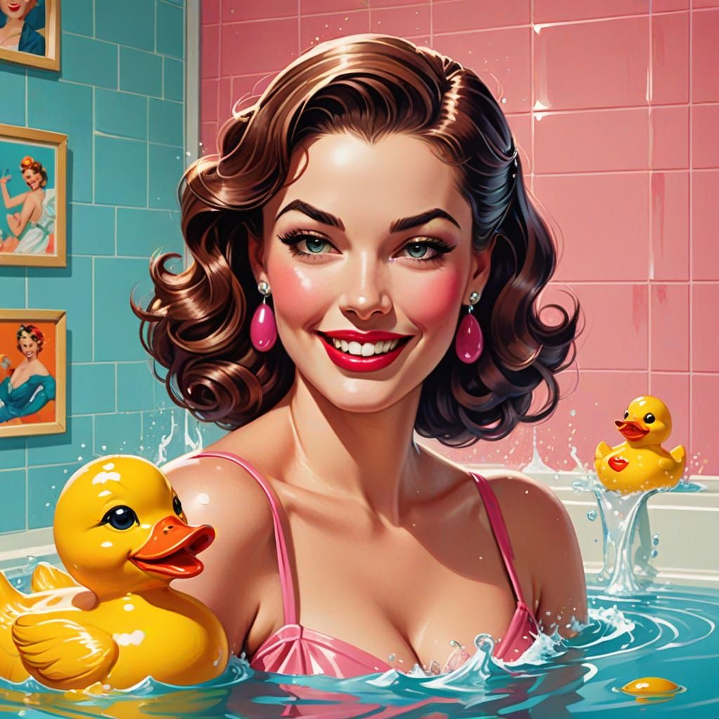 Vintage Pin-Up Girl with Rubber Duckie
