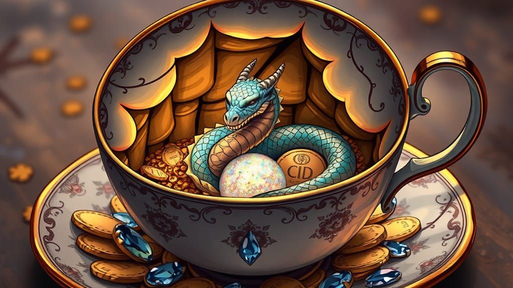 Dragon's Treasure in Teacup: A Whimsical Fantasy