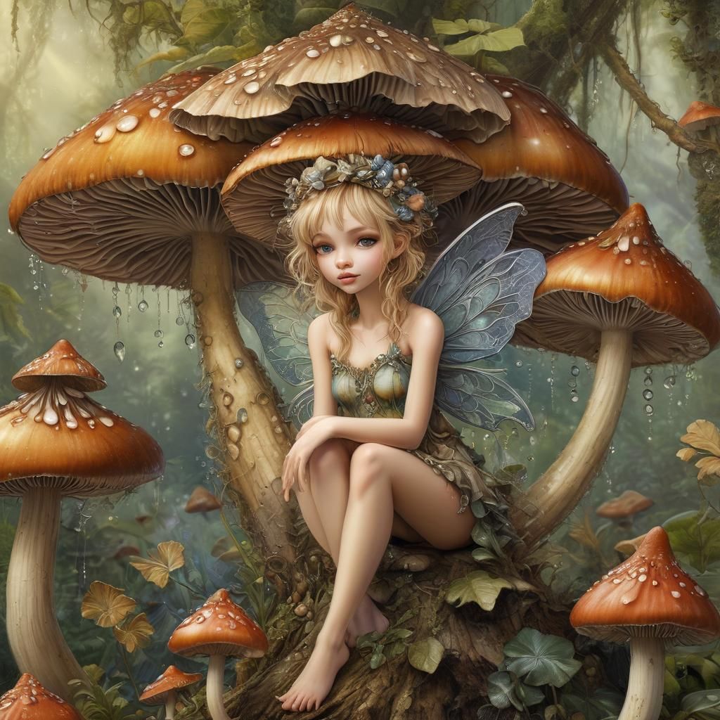 Fairy on Mushroom: Hyperdetailed Macro Photography