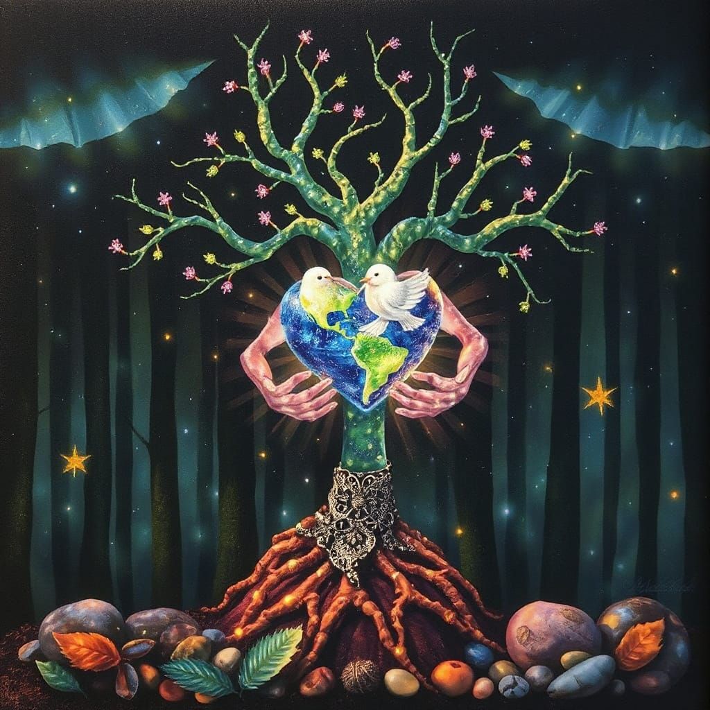 Bioluminescent Tree Spirit Blossoms from Forest Floor