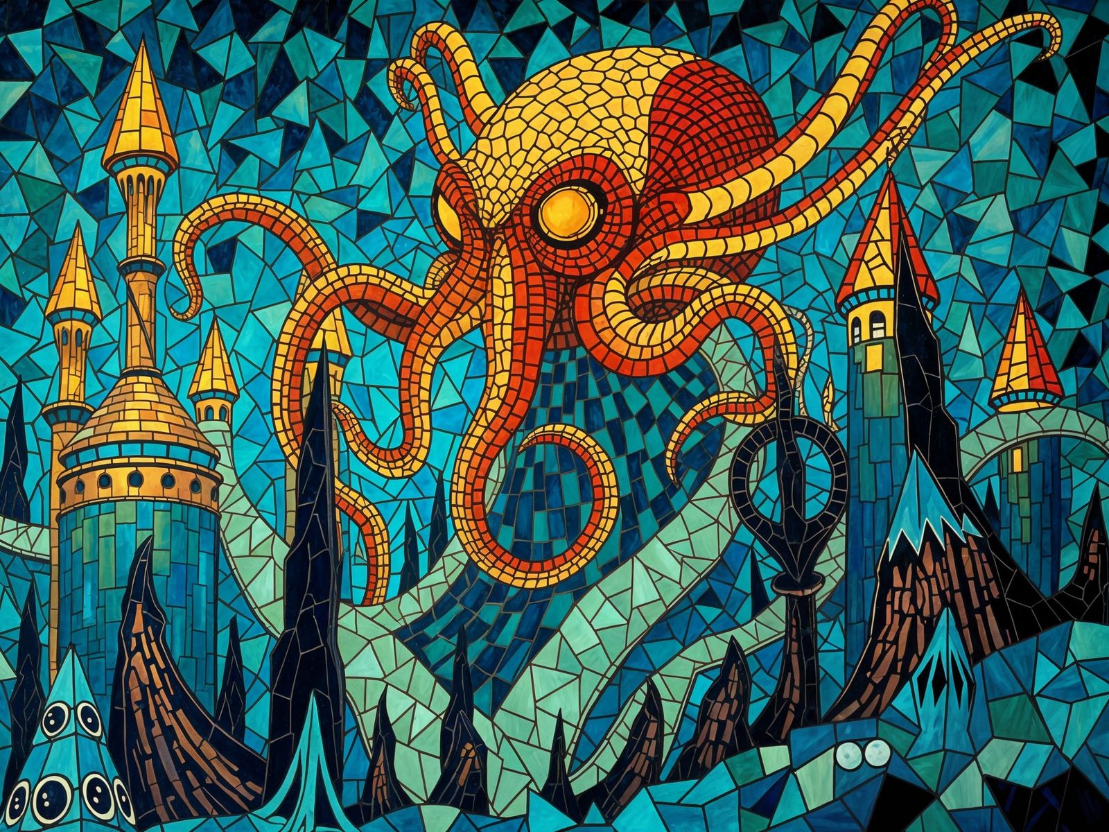 Majestic Cthulhu Rises from Iridescent R'lyeh in Vibrant Gla...