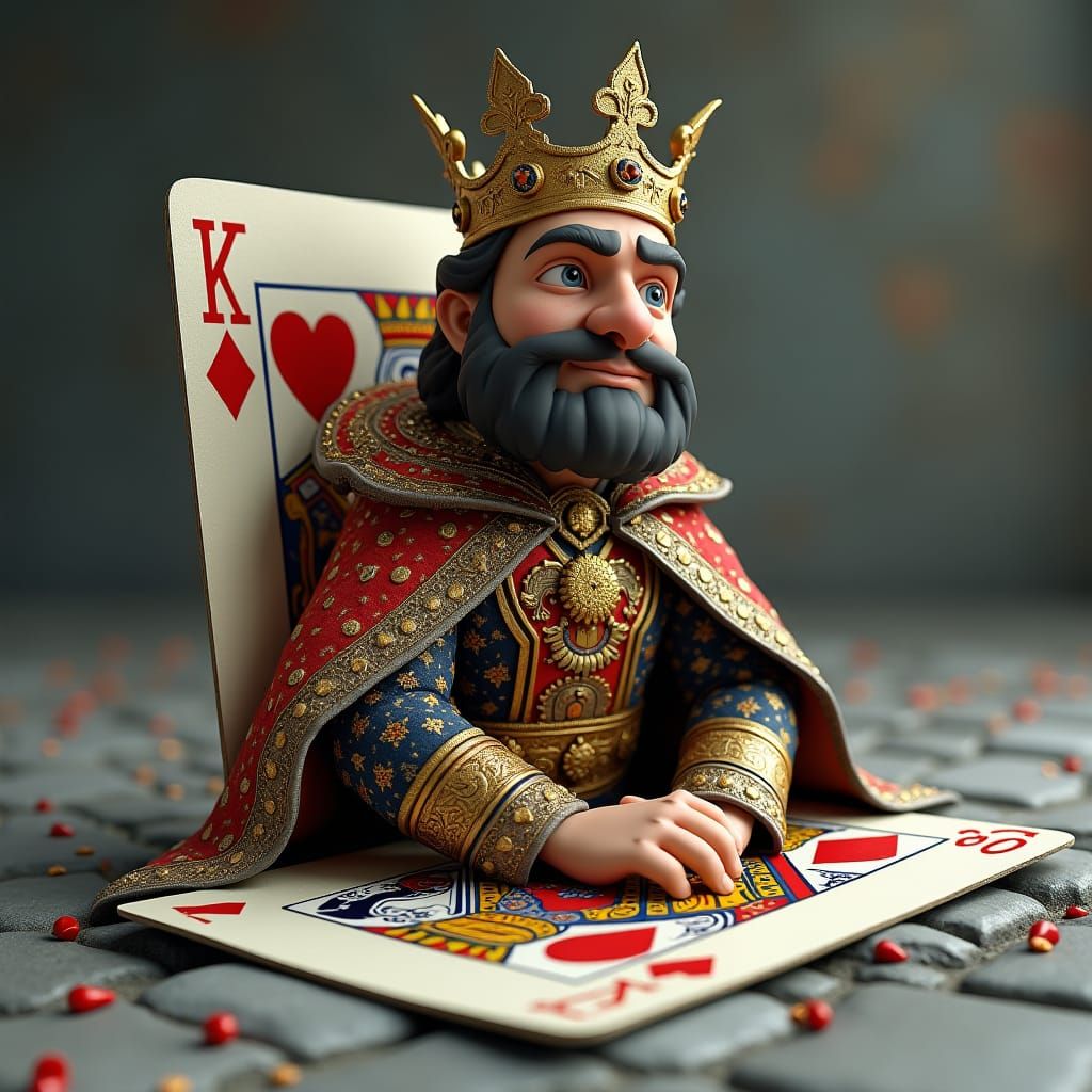 Regal King Emerges from Playing Card, 3D Render