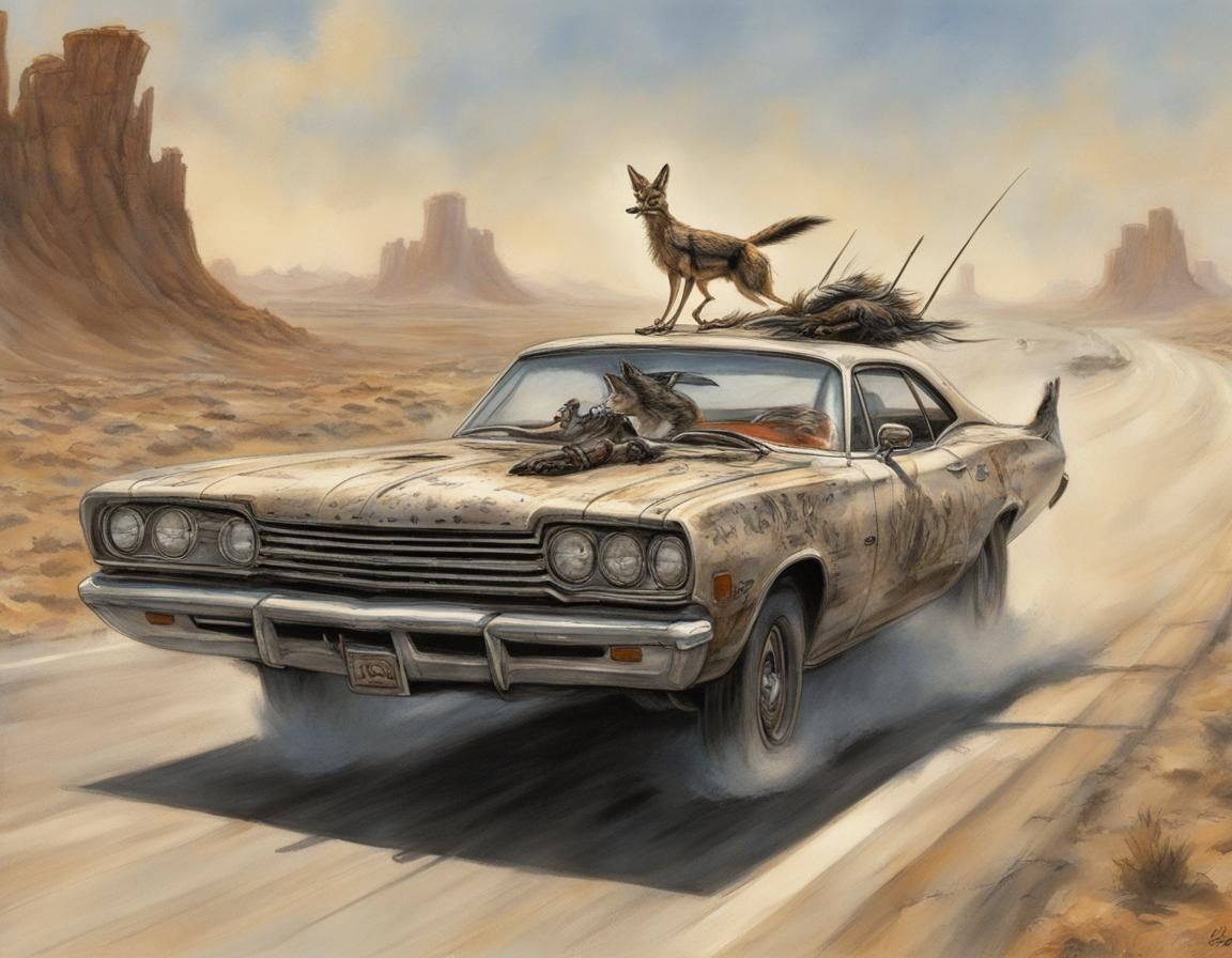 Road Runner and Coyote Rocket Chase in Comic Style