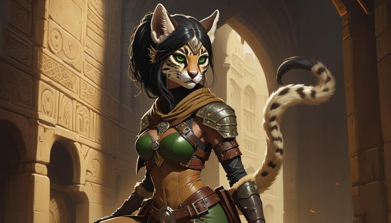 Anthropomorphic Ocelot Rogue-Ranger in Forest Setting