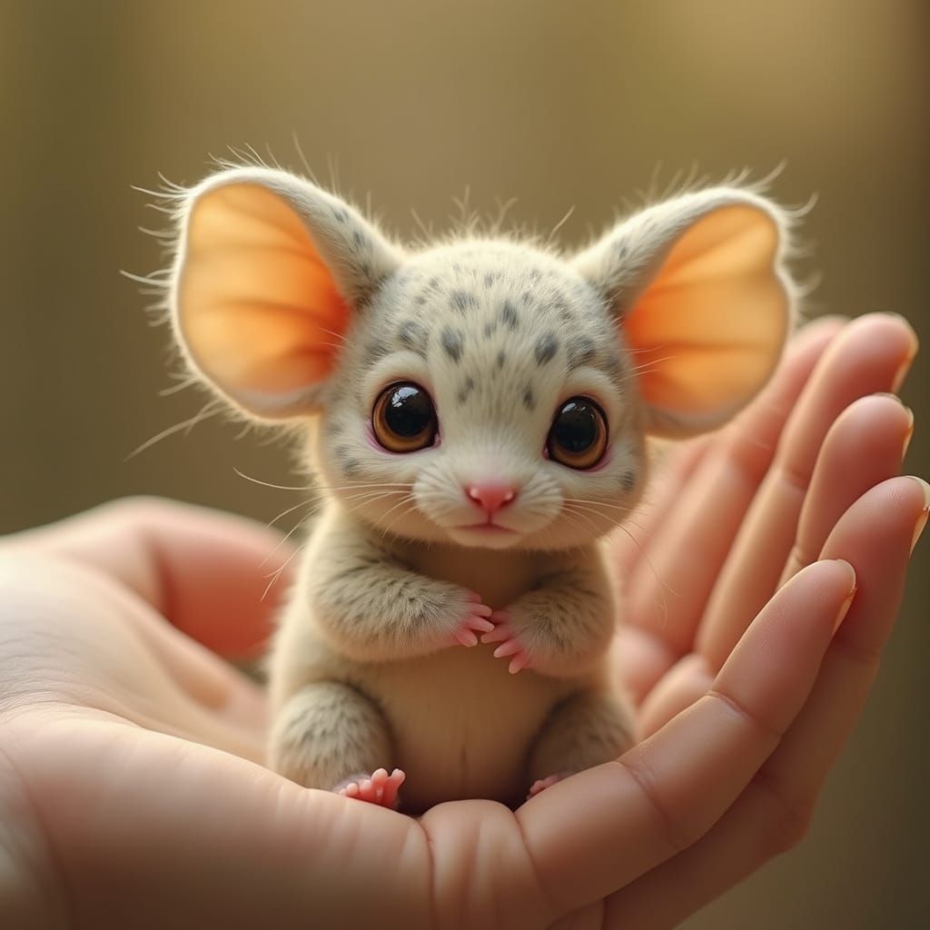 Tiny Fur Creature in Hand: Whimsical Art