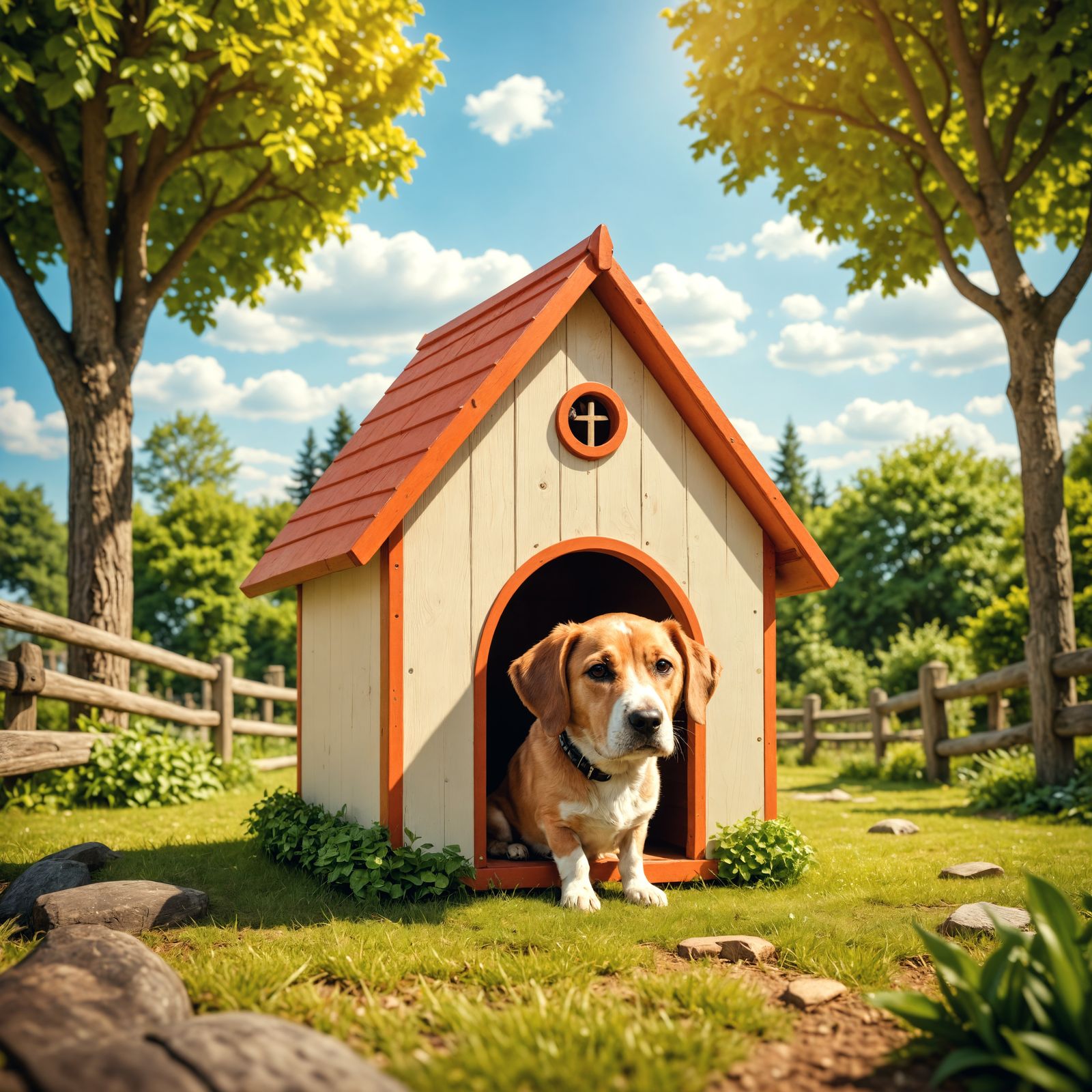Vibrant Doghouse Scene in Hyperrealistic Style