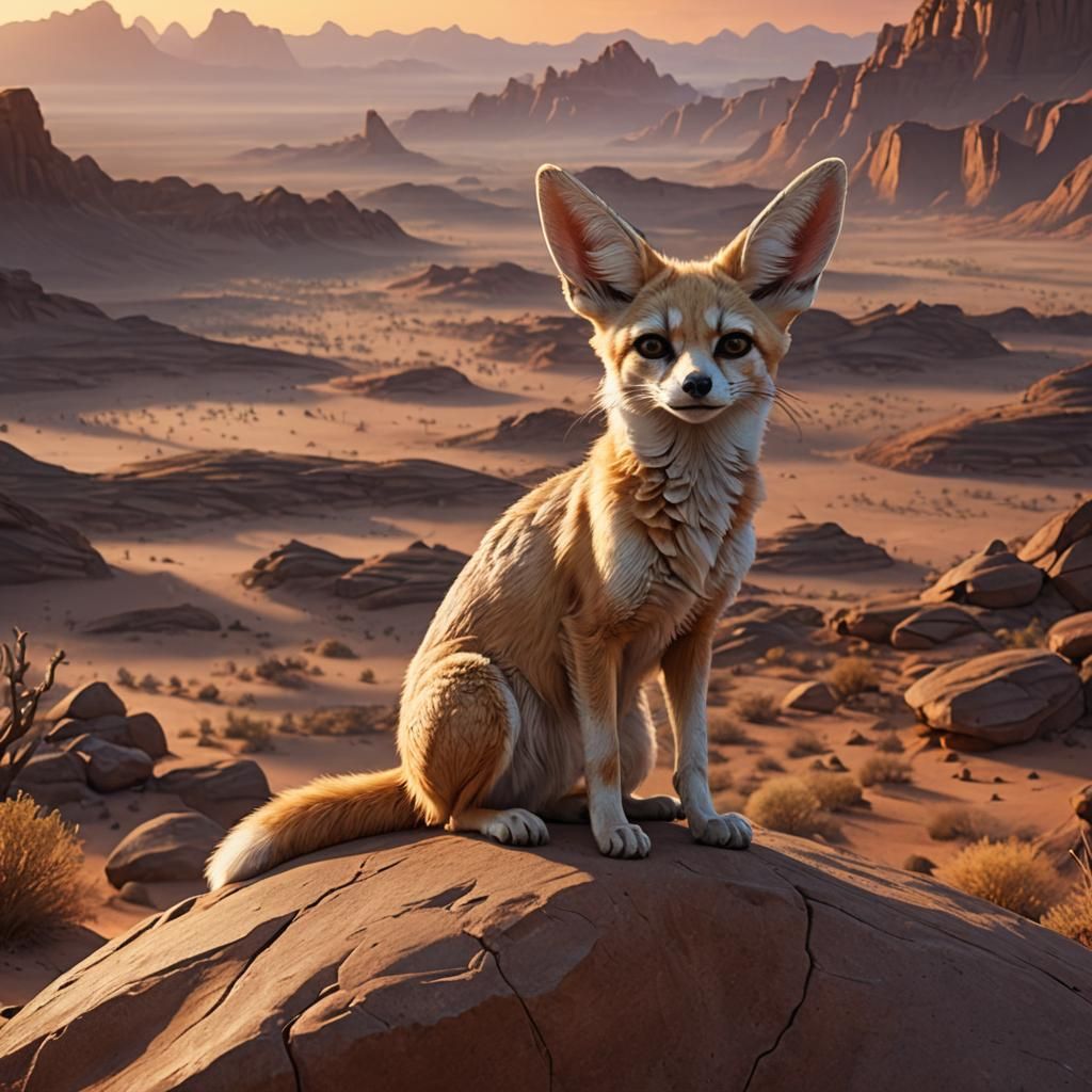 Fennec Fox Gazing at Desert Sunset