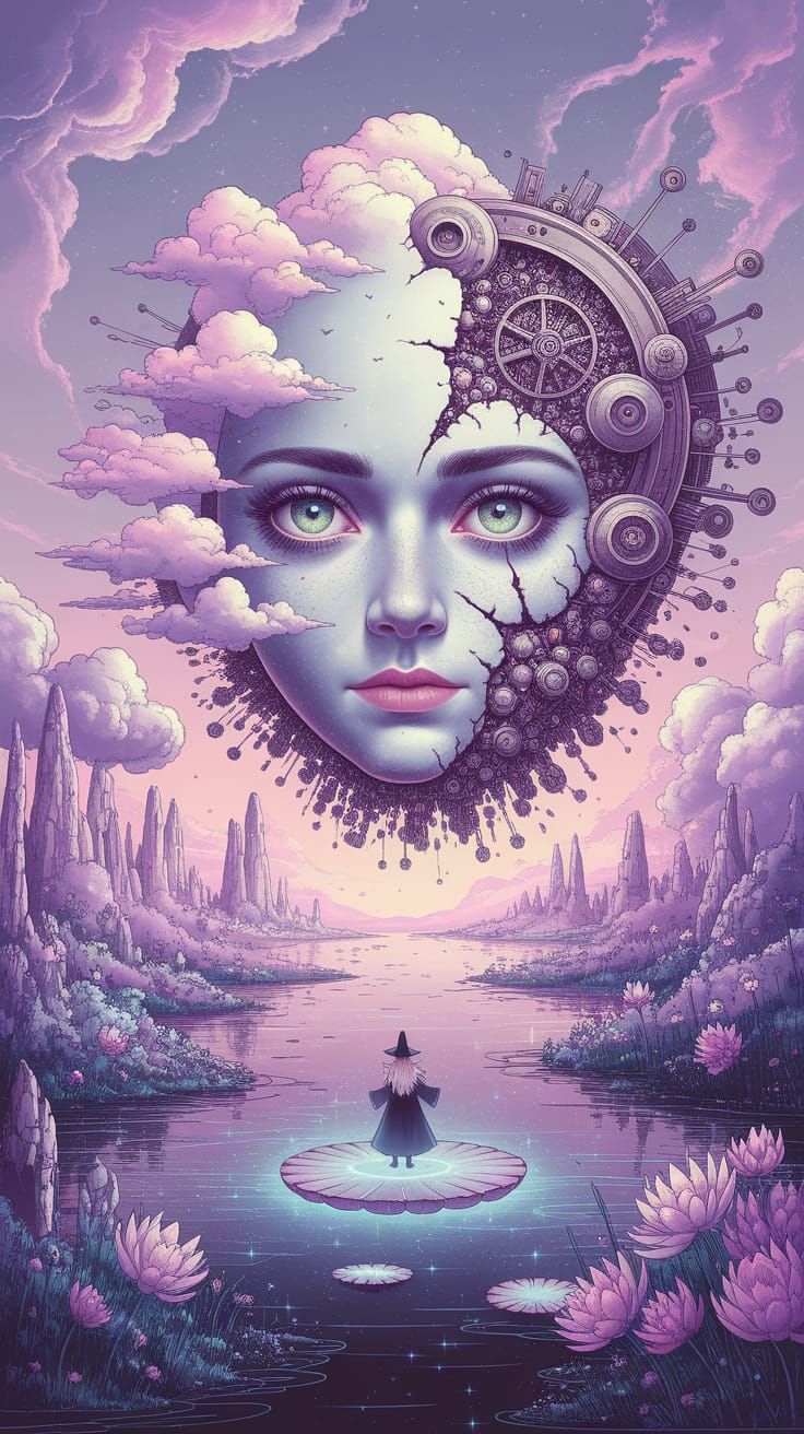 Surreal Alien Landscape with Floating Face