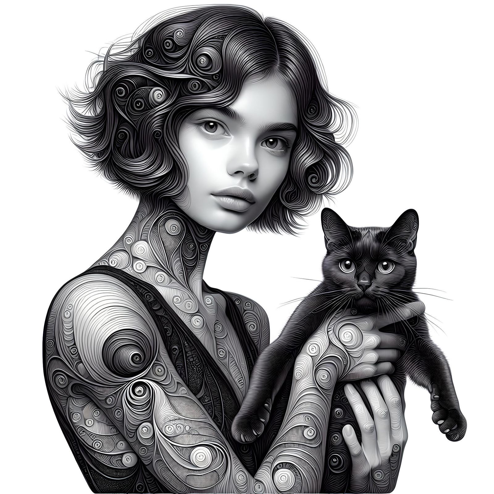 Dreamlike Image of Woman with Cat in Surreal Style
